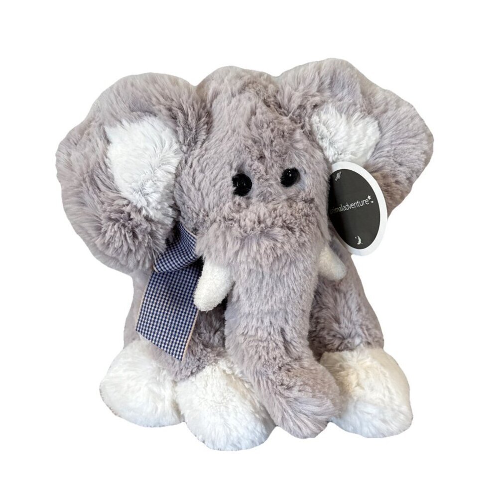 Animal Adventure Elephant Plush 11" Gray w/ Blue Bow Stuffed Animal Toy 2009